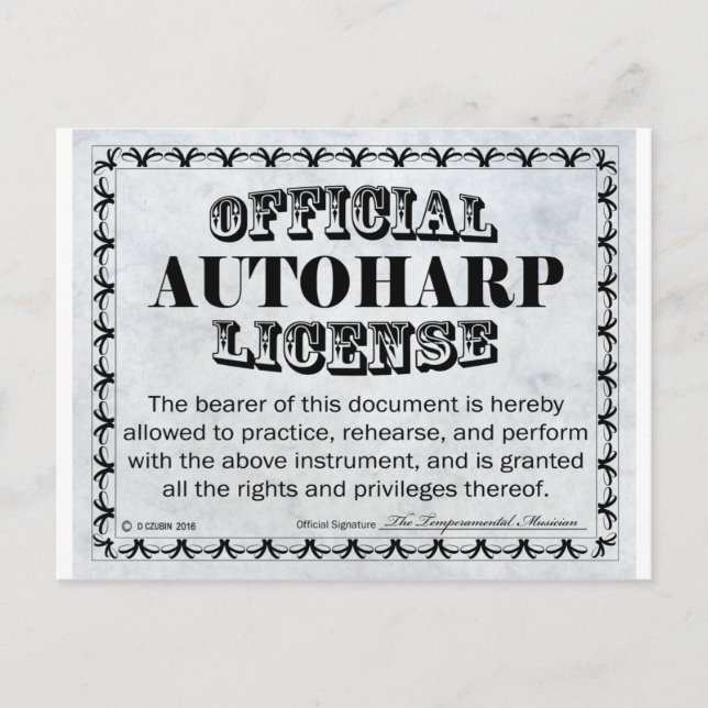 Cartão Postal Licença Autoharp (Frente)