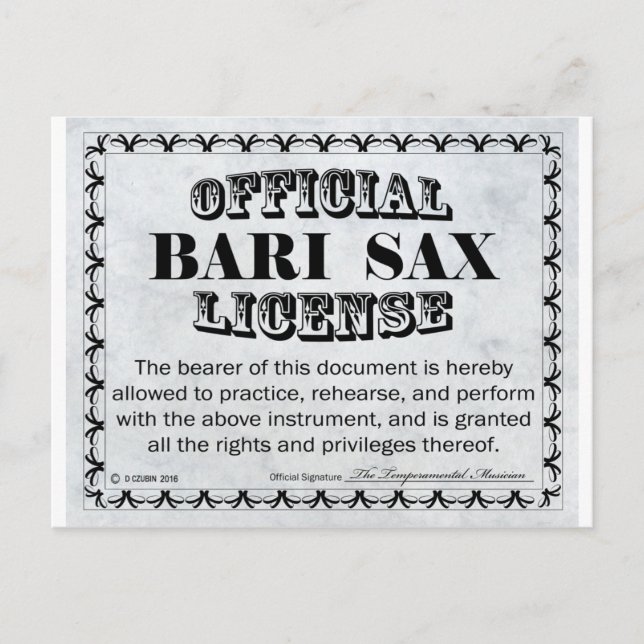 Cartão Postal Licença de Bari Sax (Frente)