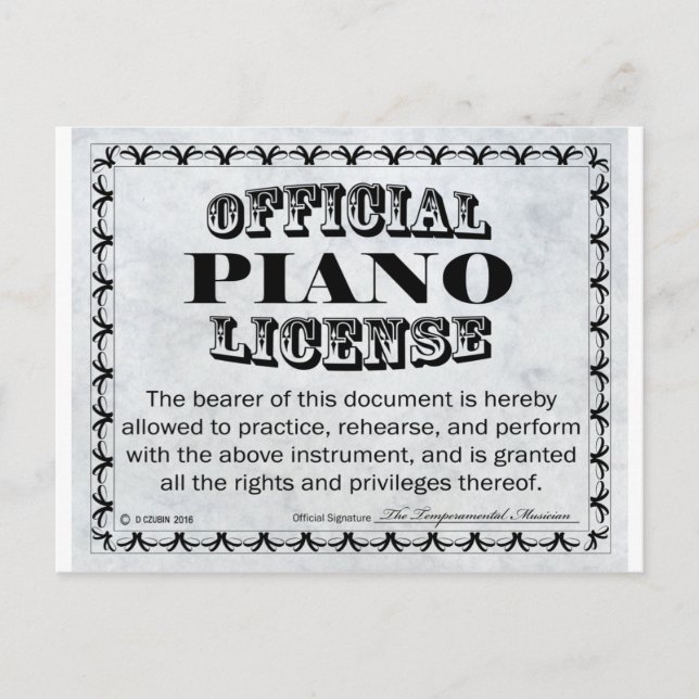Cartão Postal Licença de Piano (Frente)