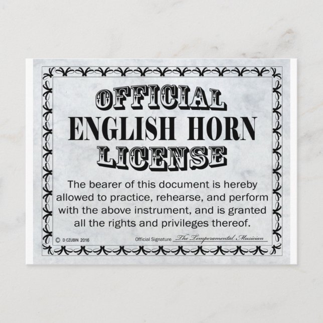 Cartão Postal Licença Inglesa Horn (Frente)