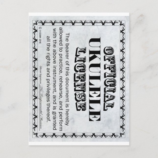 Cartão Postal Licença Ukulele (Frente)