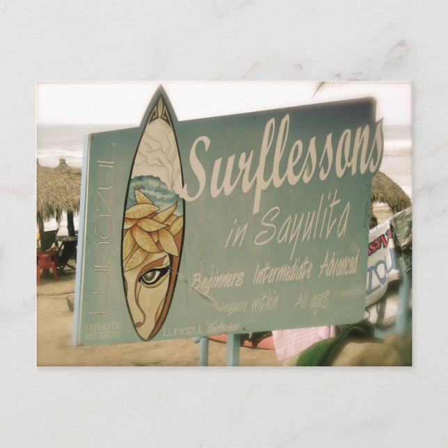 Cartão Postal Lições do surf (Frente)