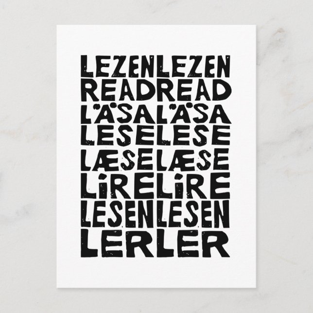 Cartão Postal Lido em 8 idiomas Lino Impressão (Frente)
