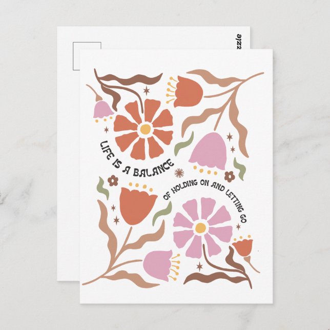 Cartão Postal Life Is A Balance Of Holding Boho Wildflower Quote (Frente/Verso)