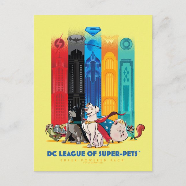 Cartão Postal Liga DC das Torres de Metrópolis de Super Pets (Frente)