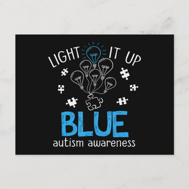 Cartão Postal Light It Up Blue Autism Awareness Autistic Puzzle  (Frente)