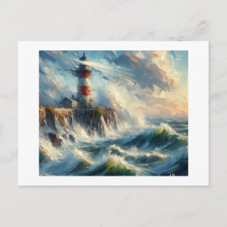 Cartão Postal Lighthouse Amidst Stormy Seas,
