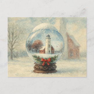 Cartão Postal Lighthouse Snowglobe Christmas winter postcard