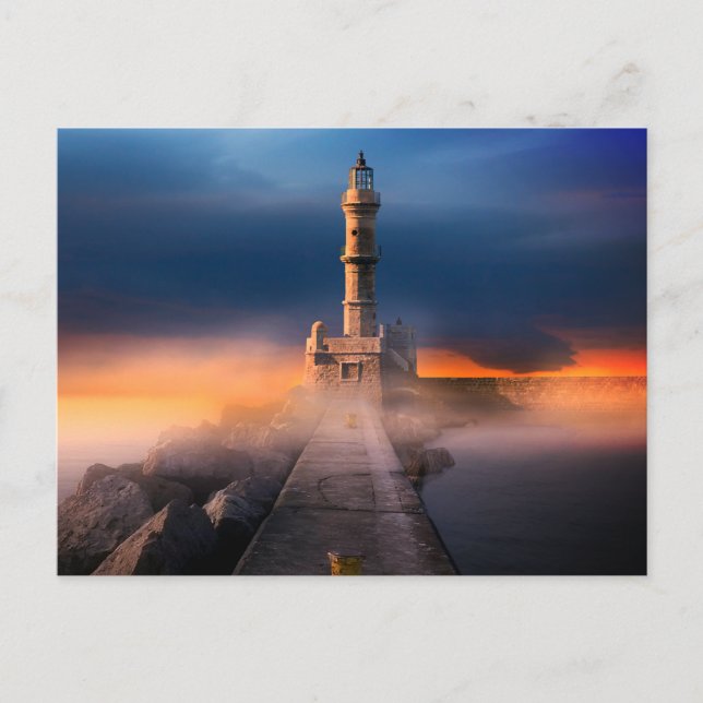 Cartão Postal Lighthouse Sunset Storm Linda Paisagem (Frente)