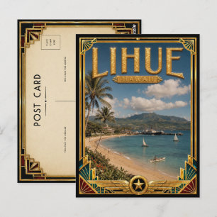 Cartão Postal Lihue Hawaii Arte Deco Vintage Idade Dourada