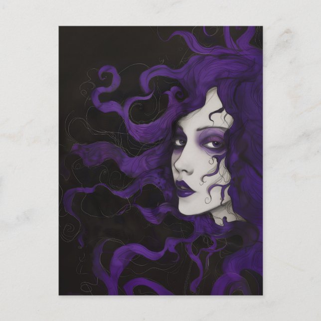 Cartão Postal Lila Art Nouveau Gótico Mulher Roxo Preto  (Frente)