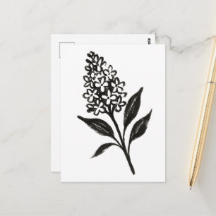 Cartão Postal Lilac Minimalista - Design de Botânica de Ink Bloo