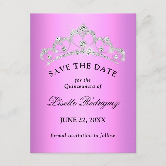 Cartão Postal Lilac Roxo Save The Date de Quinceanera (Frente)