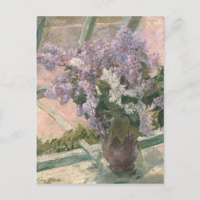Cartão Postal Lilacs em Window por Mary Cassatt American Painter (Frente)