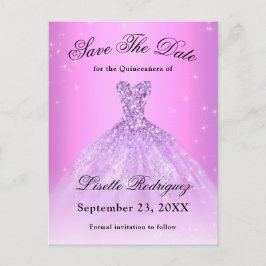 Cartão Postal Lilás Roxo Elegante Save The Date de Quinceanera