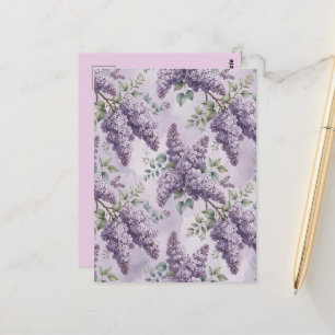 Cartão Postal Lilases Flores de Lilás Verde Salvia Lavanda Empoe