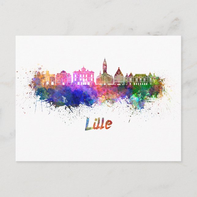 Cartão Postal Lille skyline in watercolor (Frente)