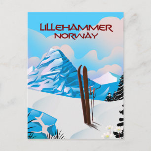 Cartão Postal Lillehammer Norway Ski poster.