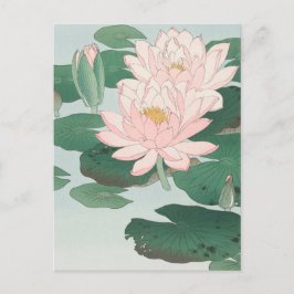 Cartão Postal Lily de Água Rosa Impressão de Bloco de Madeira Ja