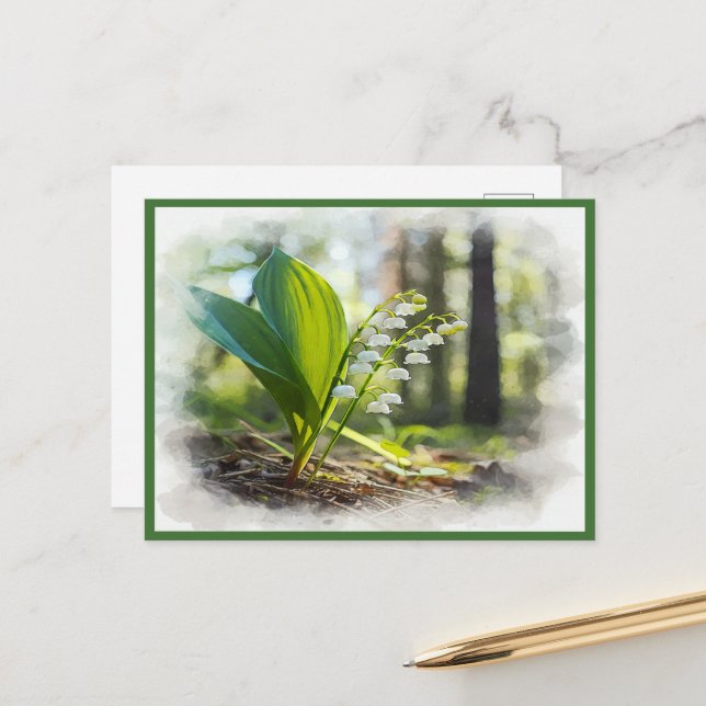 Cartão Postal Lily do vale National Flower Finlândia | (Frente/Verso In Situ)