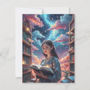Cartão Postal Lily Entre Livros Sobre Prateleiras