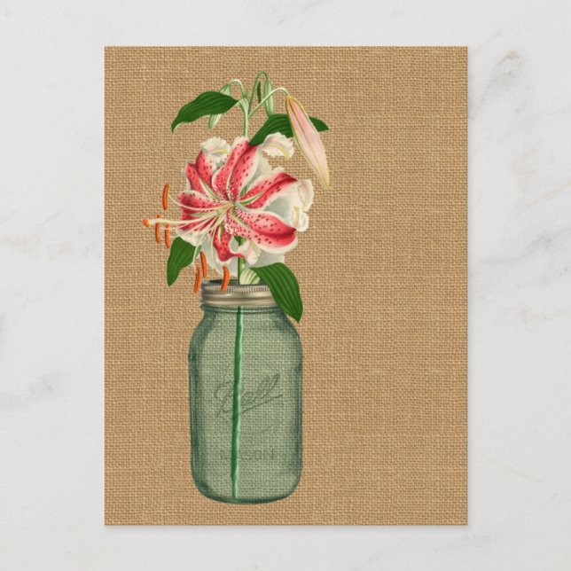 Cartão Postal Lily fleur dans un pote Mason (Frente)