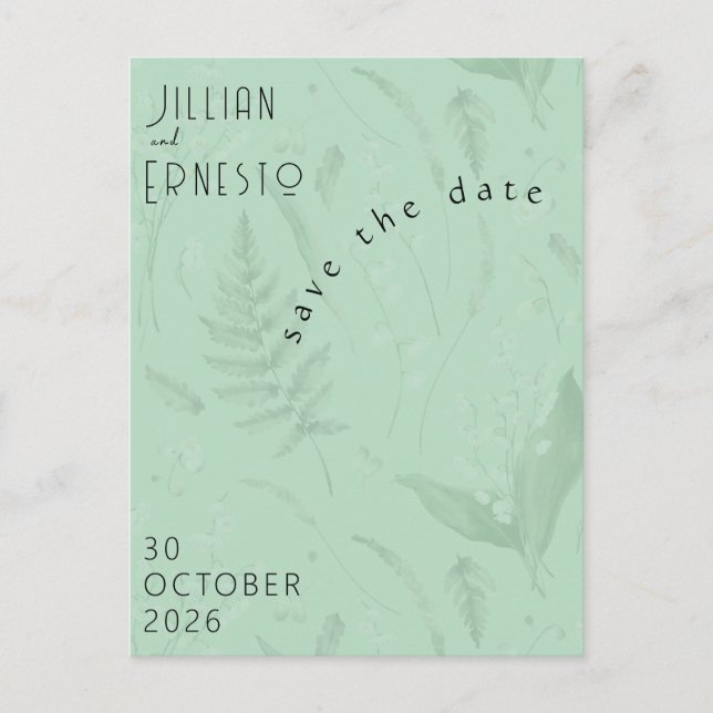 Cartão Postal Lily of Valley | Foto Verde Suave Salva a Data (Frente)