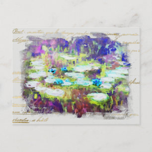 Cartão Postal ** Lily Pads Letra Dourada Monet Pond AR23
