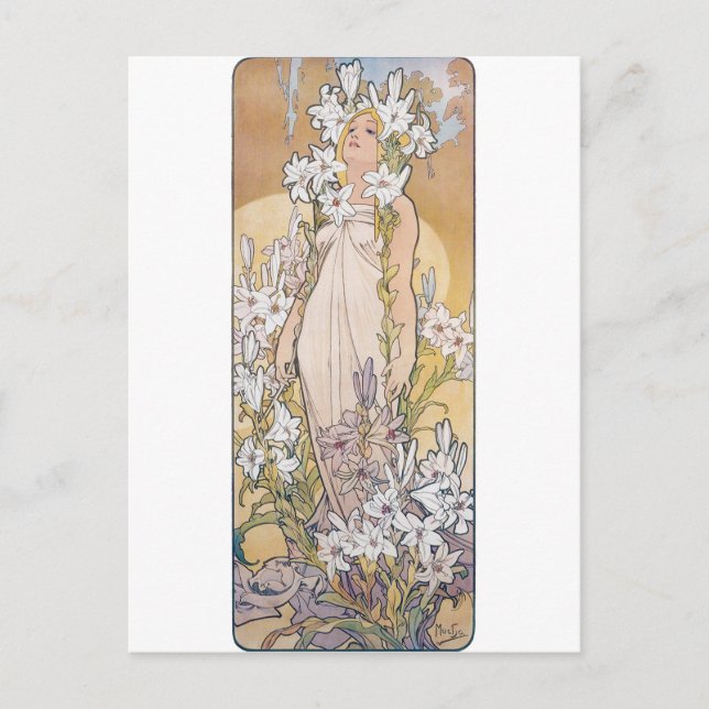 Cartão Postal Lily (Quatro Flores), Alphonse Mucha (Frente)