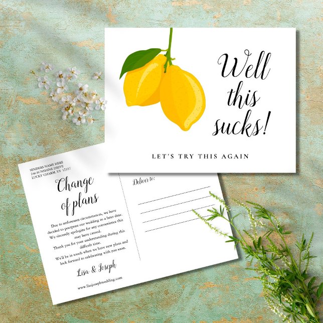 Cartão Postal Limões de Script Moderno Alteram a Data Adiada (Criador carregado)
