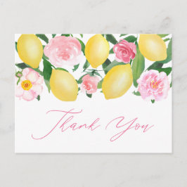 Cartão Postal Limões Floral Rosa Caligrafia Obrigado