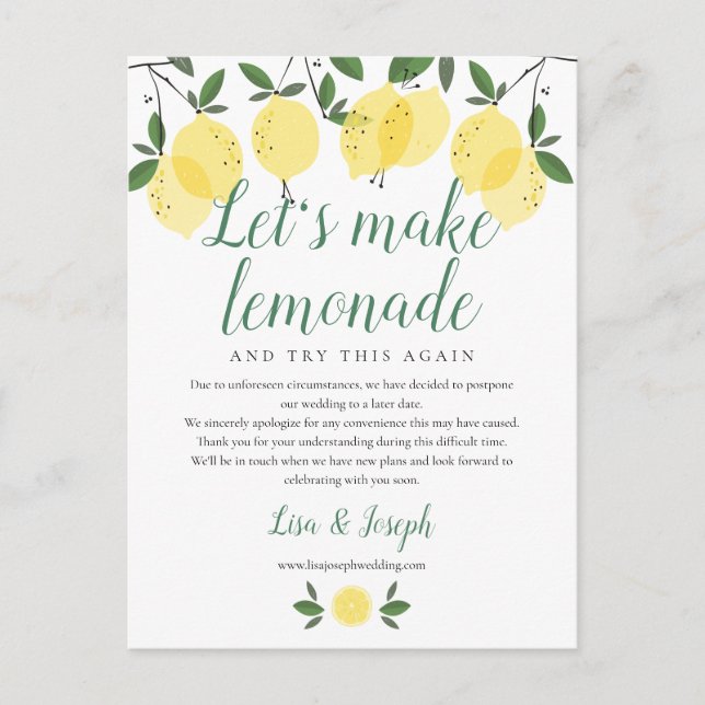 Cartão Postal Limões Mudam a Data Adiada Cancelada Foto (Frente)
