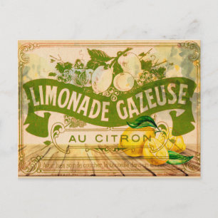 Cartão Postal Limonada Francesa Vintage Limões Cítricos de Verão