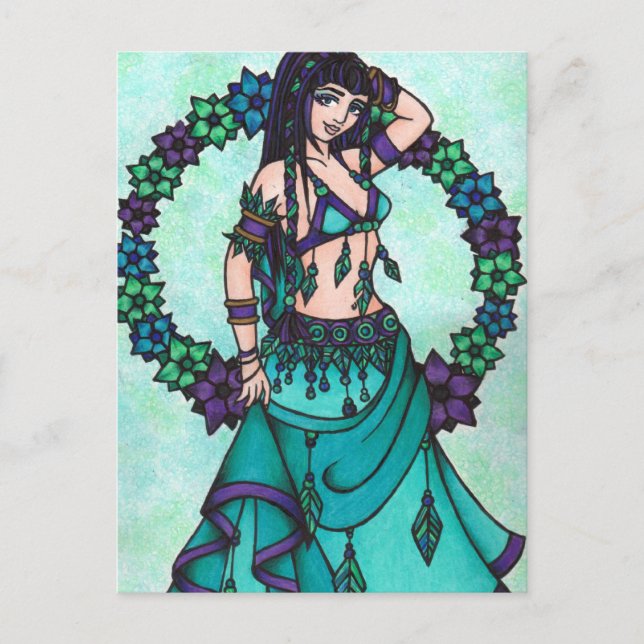 Cartão Postal Lina Flower Goddese Belly Dancer Art (Frente)