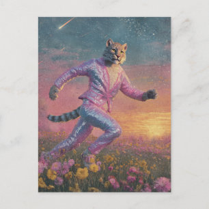 Cartão Postal Lince em um Terno Rosa Espelhante