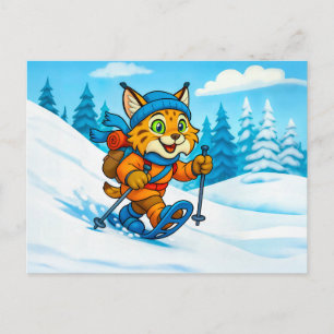 Cartão Postal Lince em uma Caminhada de Neve de Inverno