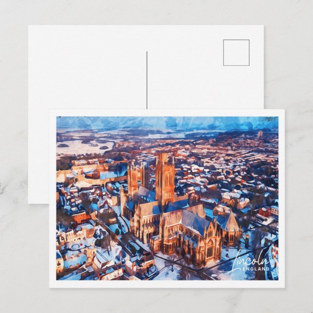 Cartão Postal Lincoln England Linda Paisagem Watercolor (Frente/Verso)
