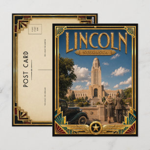 Cartão Postal Lincoln Nebraska Arte Deco Vintage Idade Dourada