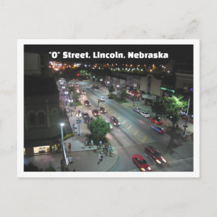 Cartão Postal Lincoln Nebraska Rua "O" à Noite