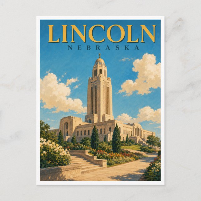 Cartão Postal Lincoln Nebraska State Capitol GeoSaga (Frente)