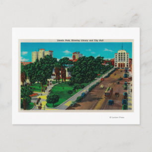Cartão Postal Lincoln Park mostrando Biblioteca e Prefeitura
