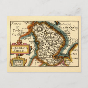 Cartão Postal Lincolneshire County Map, Inglaterra
