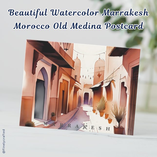 Cartão Postal Linda Aquarela Marrakesh Marrocos Antiga Medina (Criador carregado)