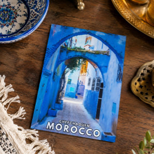 Cartão Postal Linda arquitetura marroquina Chefchaouen azul