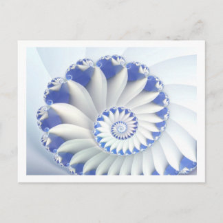 Cartão Postal Linda Arte Fractal de Shell Azul e Branco