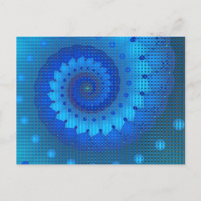 Cartão Postal Linda Arte Fractal Espiral Azul (Frente)
