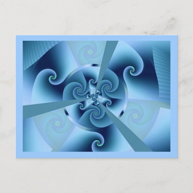 Cartão Postal Linda Arte Fractal Espiral Azul (Frente)