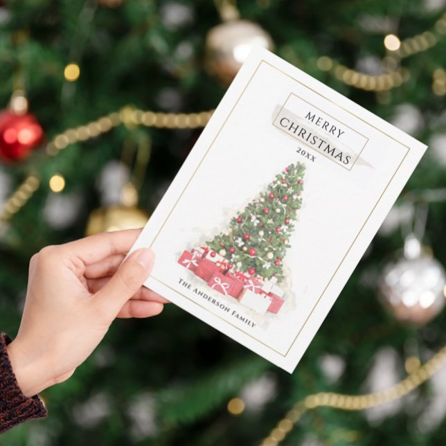 Cartão Postal Linda Árvore de Natal Aquarela Feriados (Criador carregado)