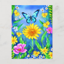 Linda Borboleta Azul em Prado Flor