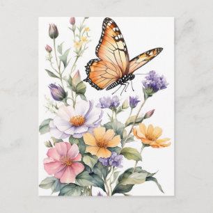 Cartão Postal Linda Borboleta Monarca em Aquarela
